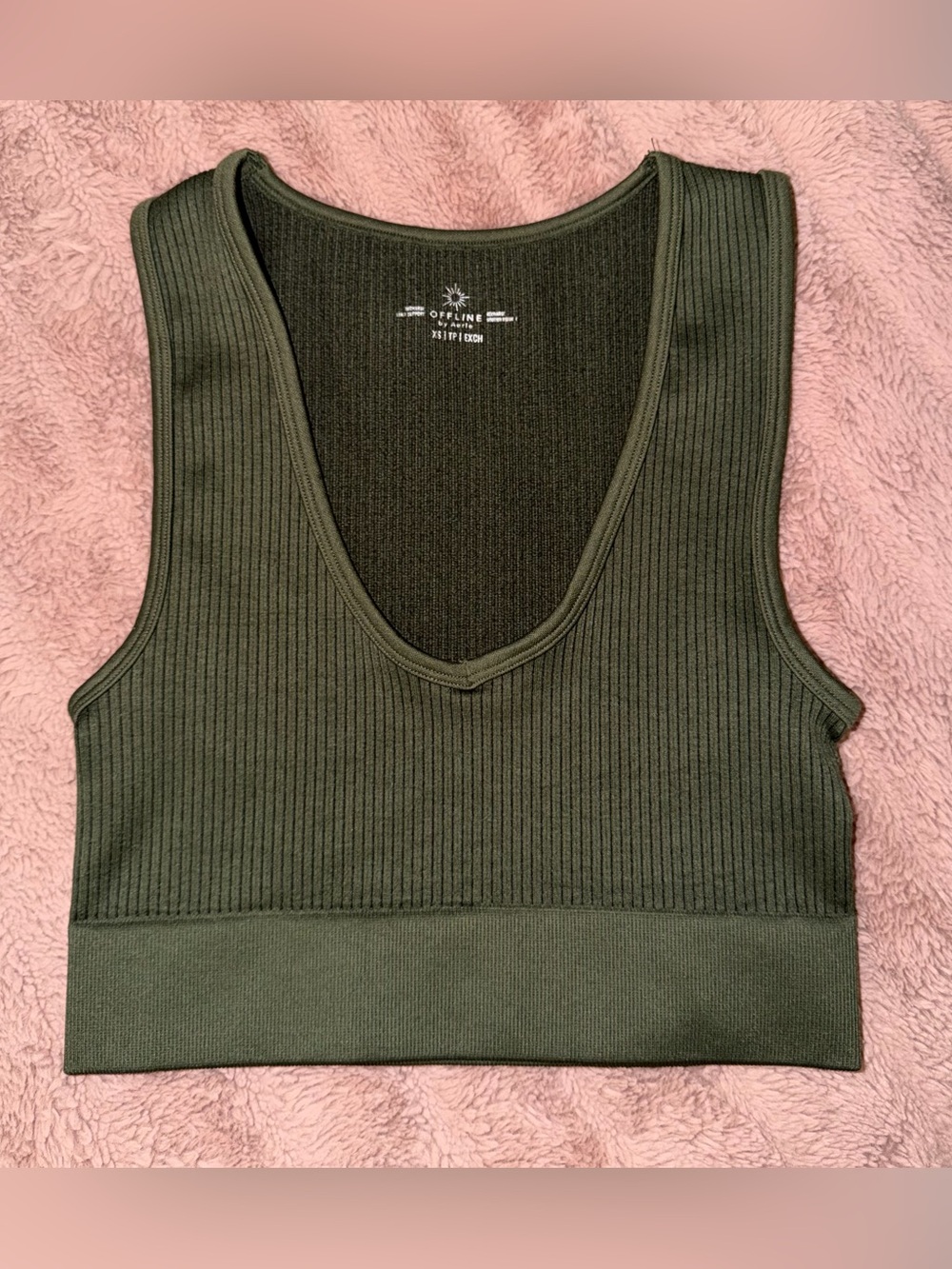 aerie Olive Ribbed V-Neck Crop Tank